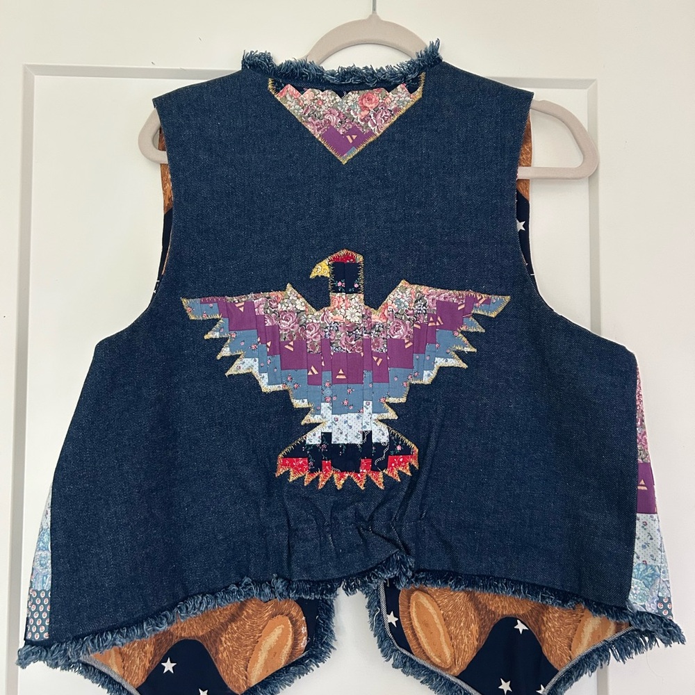 Denim Vest with Patchwork Eagle - image 1